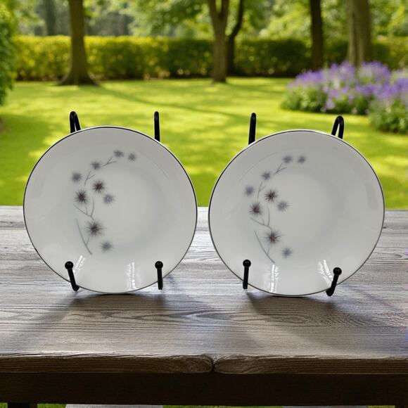 Creative Platinum Star Burst Fruit Dessert Bowl 5 1/2" Silver Trim Set of 2 - Picture 1 of 6